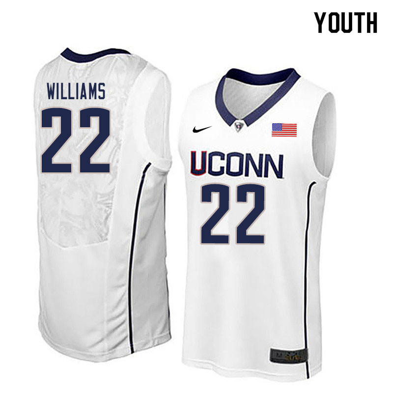 Youth #22 Kwintin Williams Uconn Huskies College Basketball Jerseys Sale-White